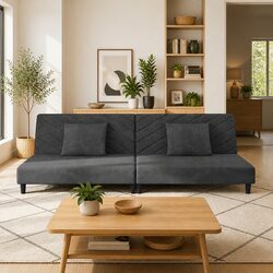 Grey Velvet 2-Seater Sofa Bed with Convertible Functionality