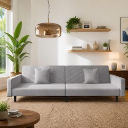 Convertible Grey Velvet 2-Seater Sofa Bed