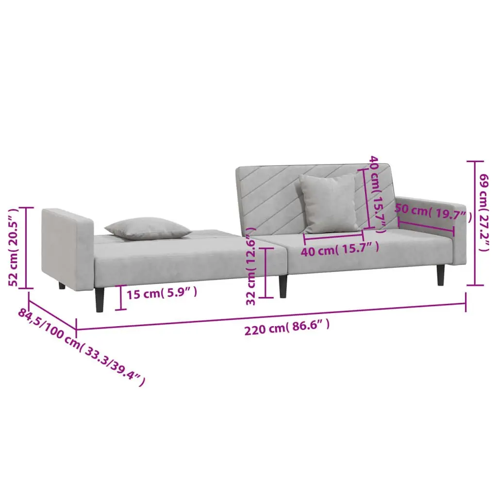 Convertible Grey Velvet 2-Seater Sofa Bed