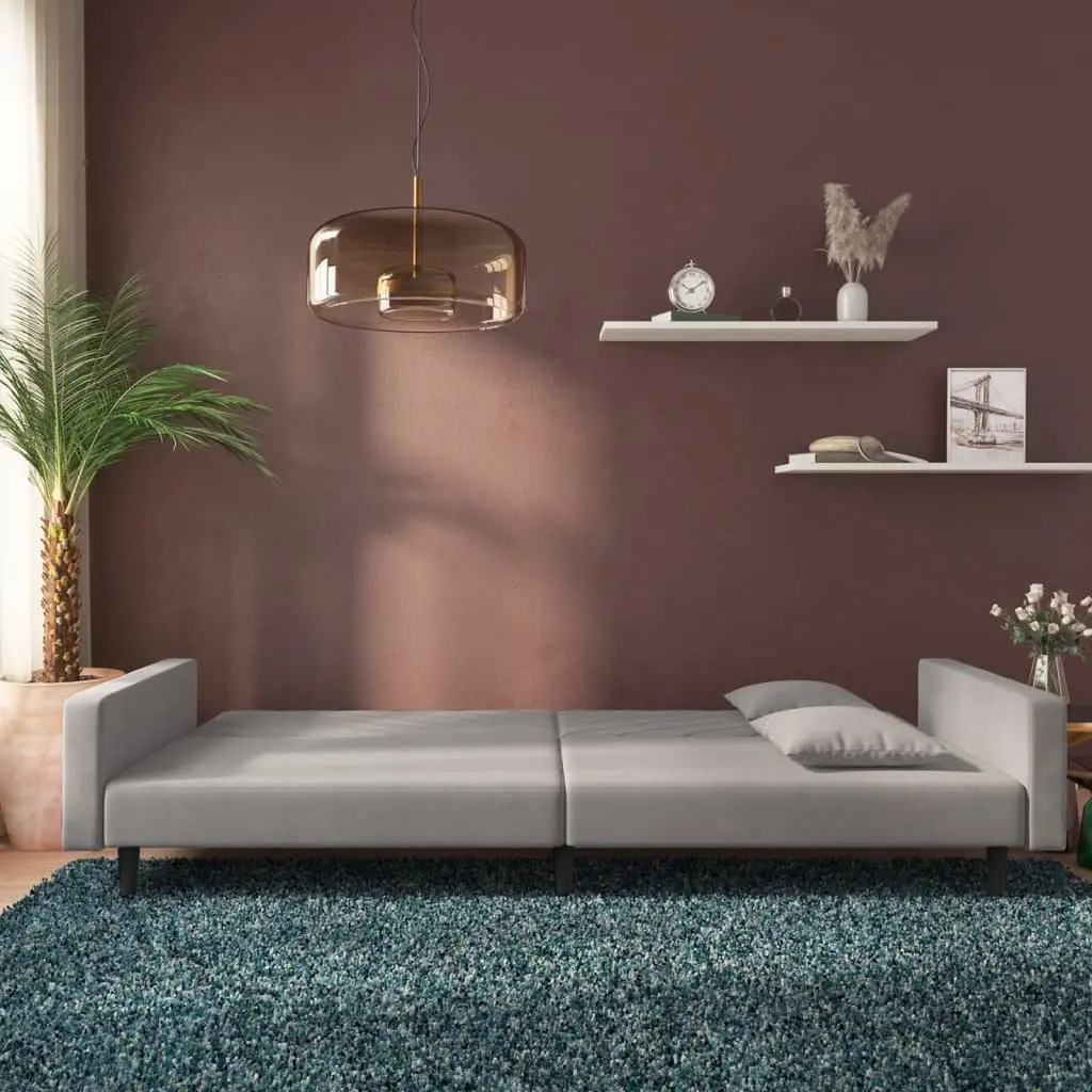 Convertible Grey Velvet 2-Seater Sofa Bed