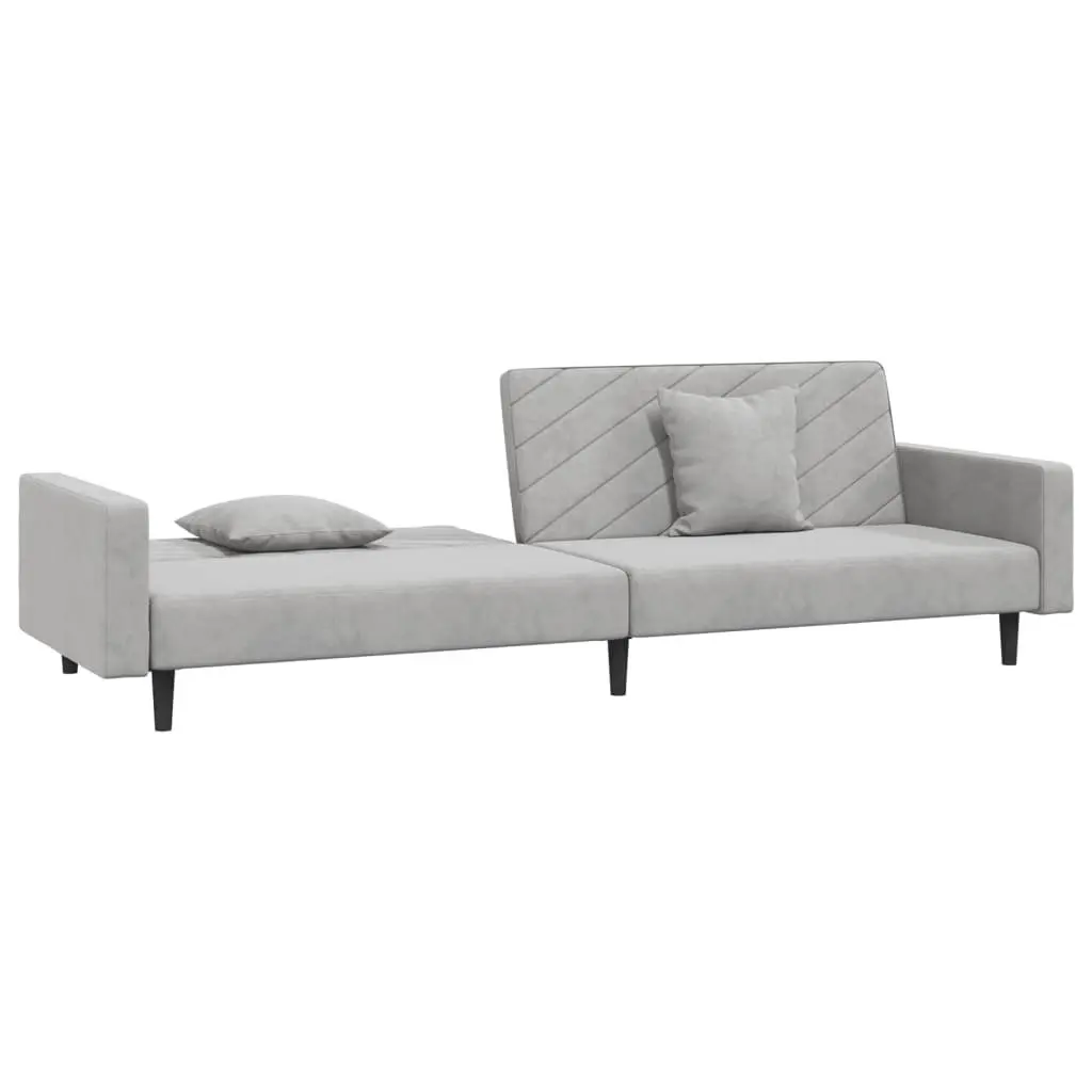 Convertible Grey Velvet 2-Seater Sofa Bed