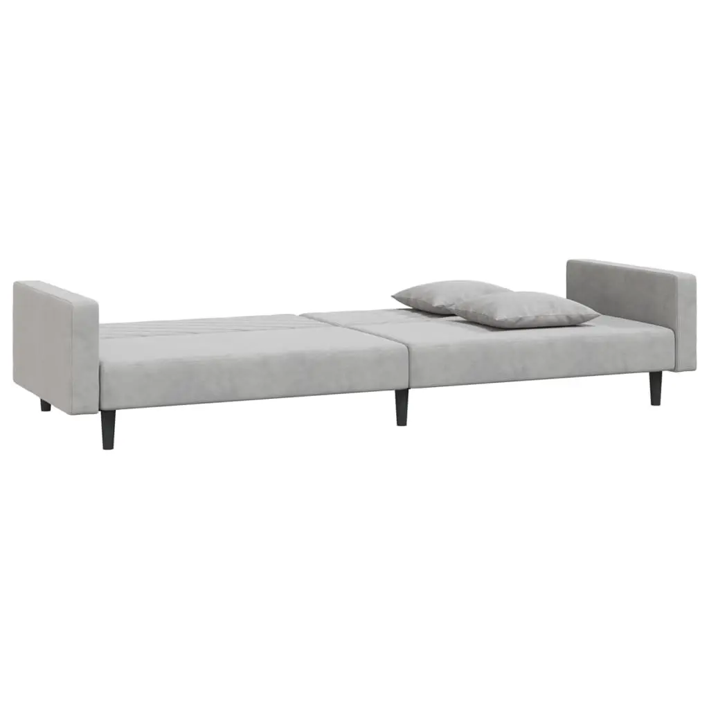 Convertible Grey Velvet 2-Seater Sofa Bed