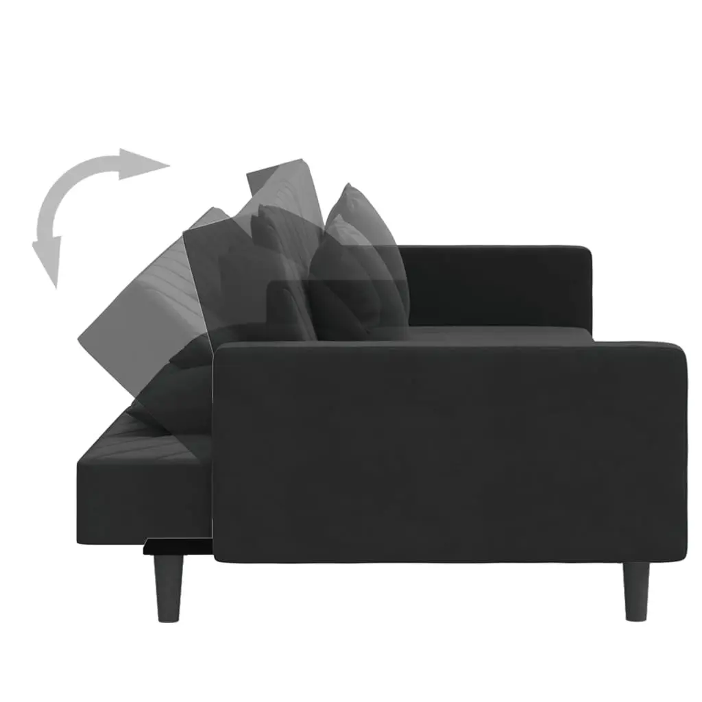 Sofa Bed Velvet Black 2-Seater Convertible Day Bed Twin Bed