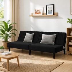 Convertible Black Velvet 2-Seater Sofa Bed