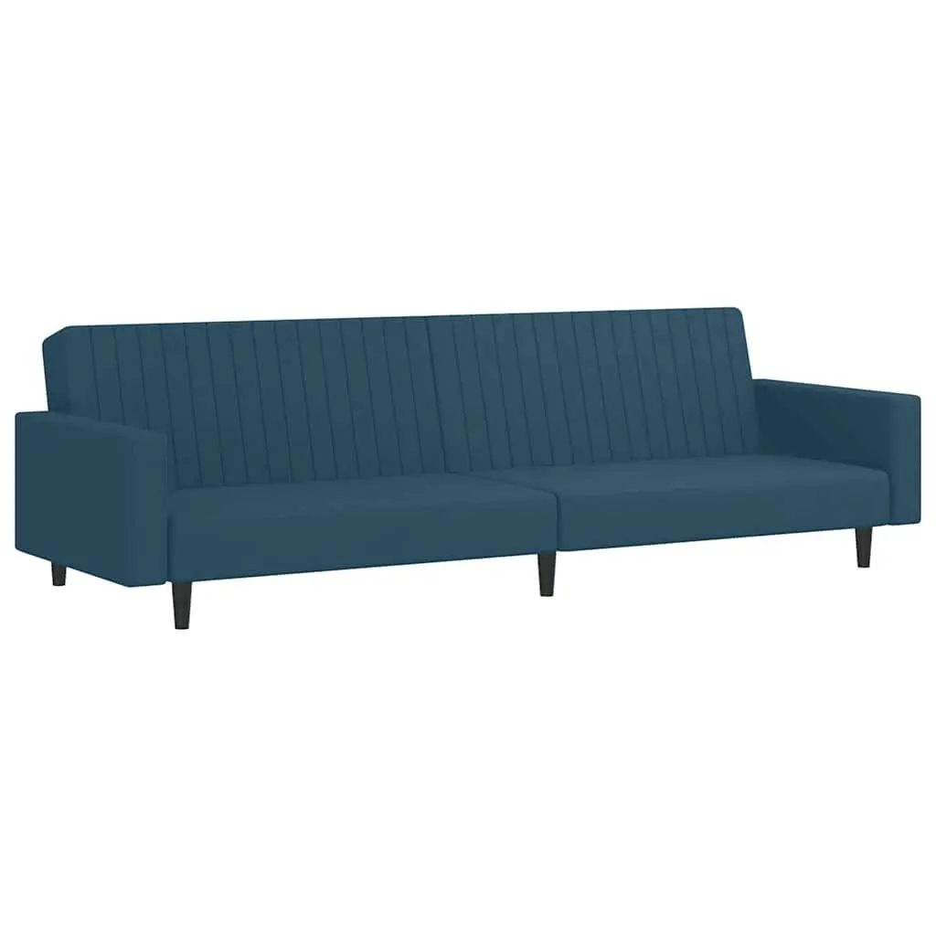 Blue Velvet Convertible 2-Seater Sofa Bed for Guests