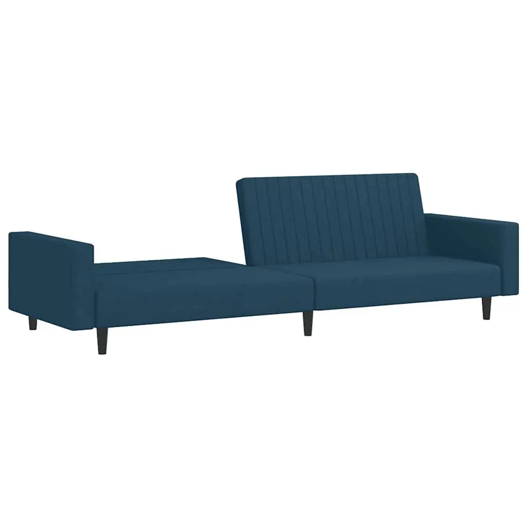 Blue Velvet Convertible 2-Seater Sofa Bed for Guests