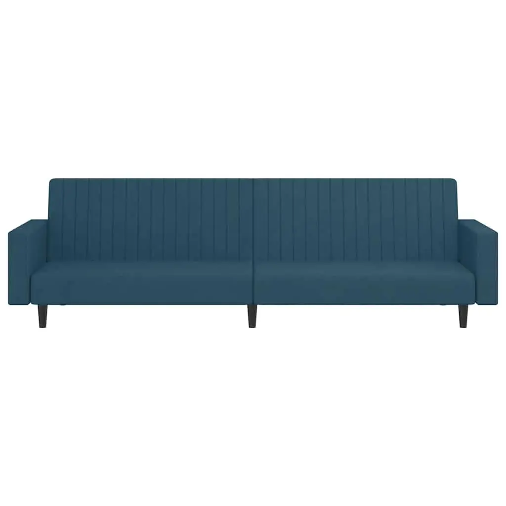 Blue Velvet Convertible 2-Seater Sofa Bed for Guests