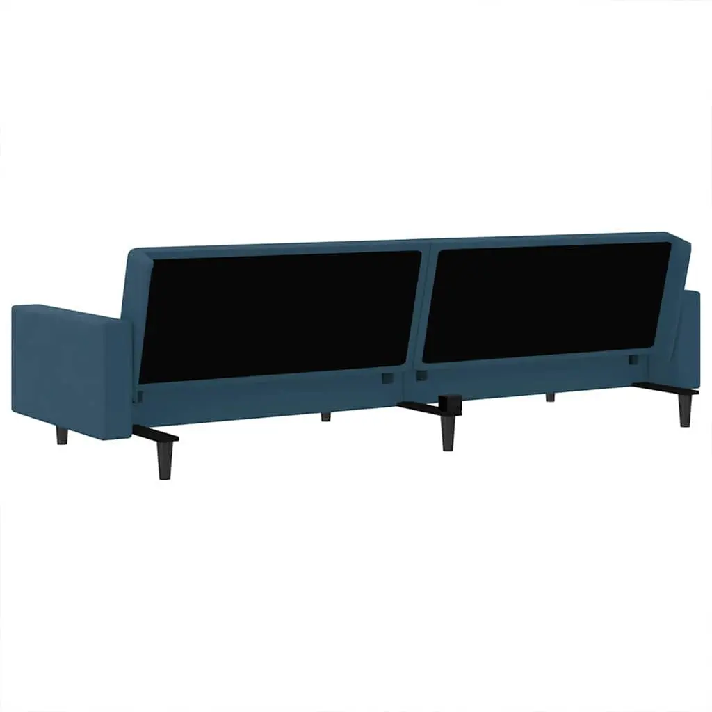 Blue Velvet Convertible 2-Seater Sofa Bed for Guests
