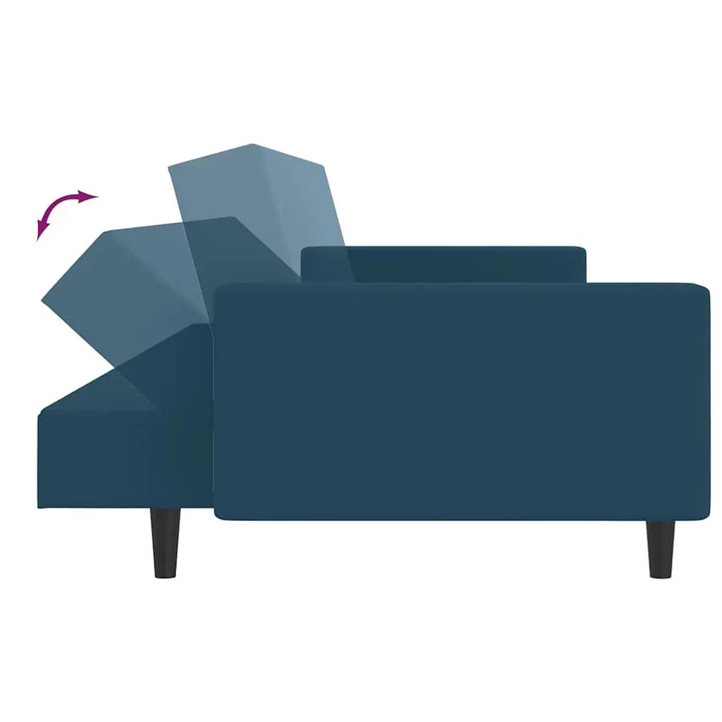 Blue Velvet Convertible 2-Seater Sofa Bed for Guests