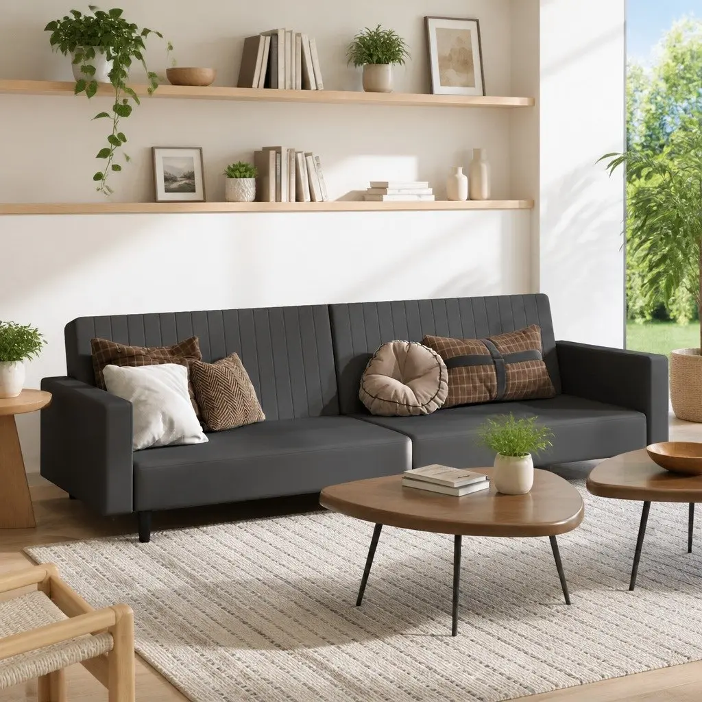 Convertible Sofa Bed Velvet Grey 2 Seater