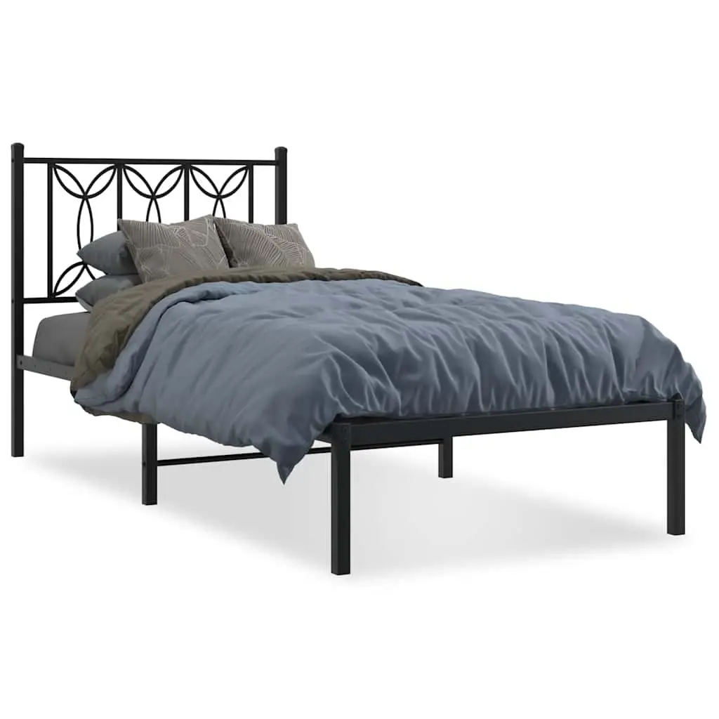 Metal Bed Frame Steel 90x190cm Black Slatted Base