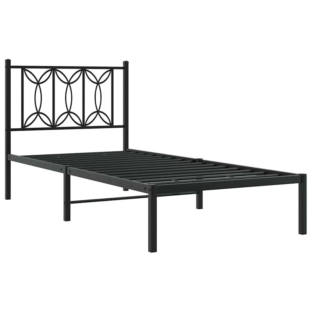 Metal Bed Frame Steel 90x190cm Black Slatted Base