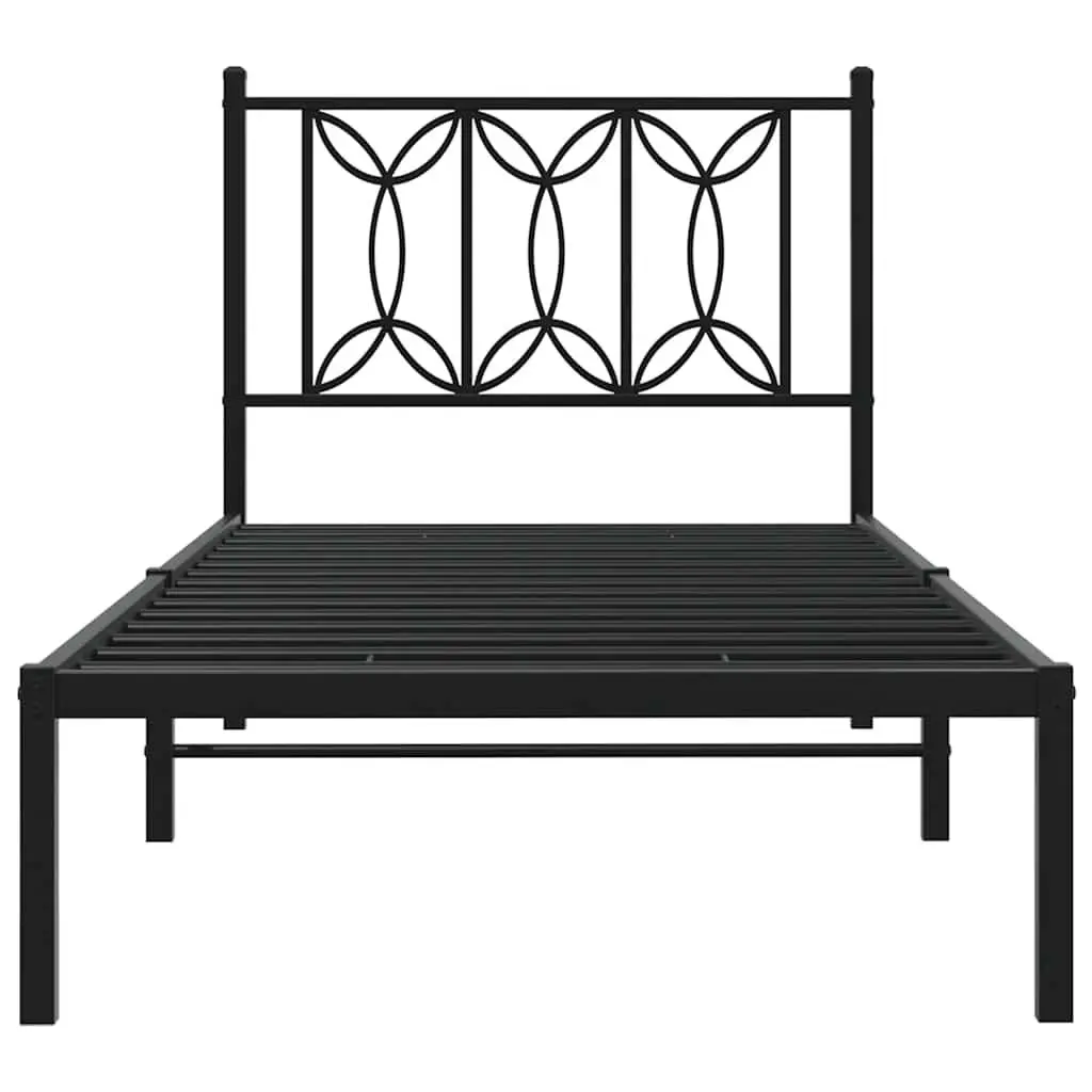 Metal Bed Frame Steel 90x190cm Black Slatted Base