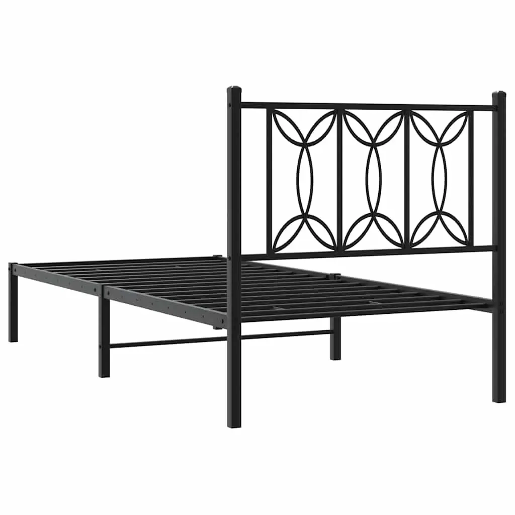 Metal Bed Frame Steel 90x190cm Black Slatted Base