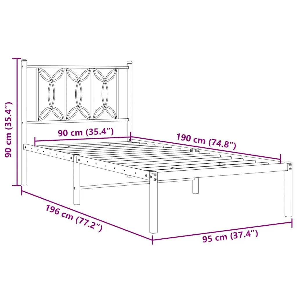 Metal Bed Frame Steel 90x190cm Black Slatted Base