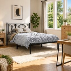 King Single Metal Bed Frame with Headboard - Black