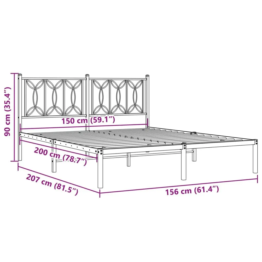 Metal Bed Frame Steel 150x200 cm Black