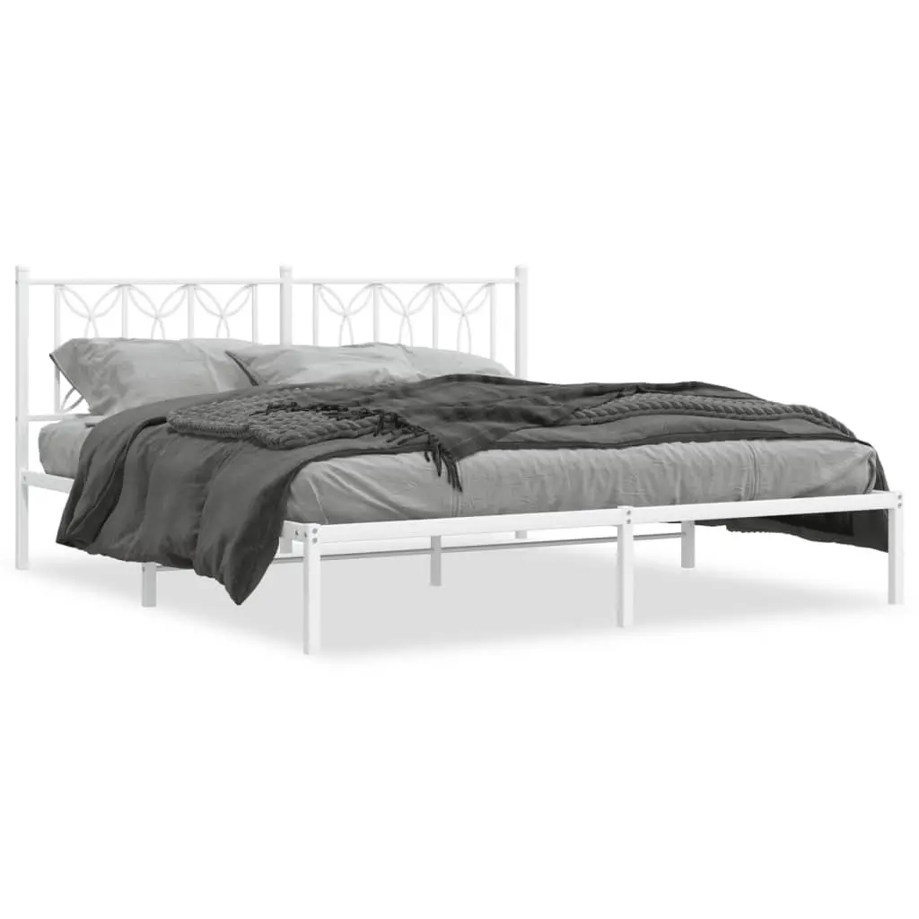 White Metal Bed Frame with Headboard Storage 183x203 cm