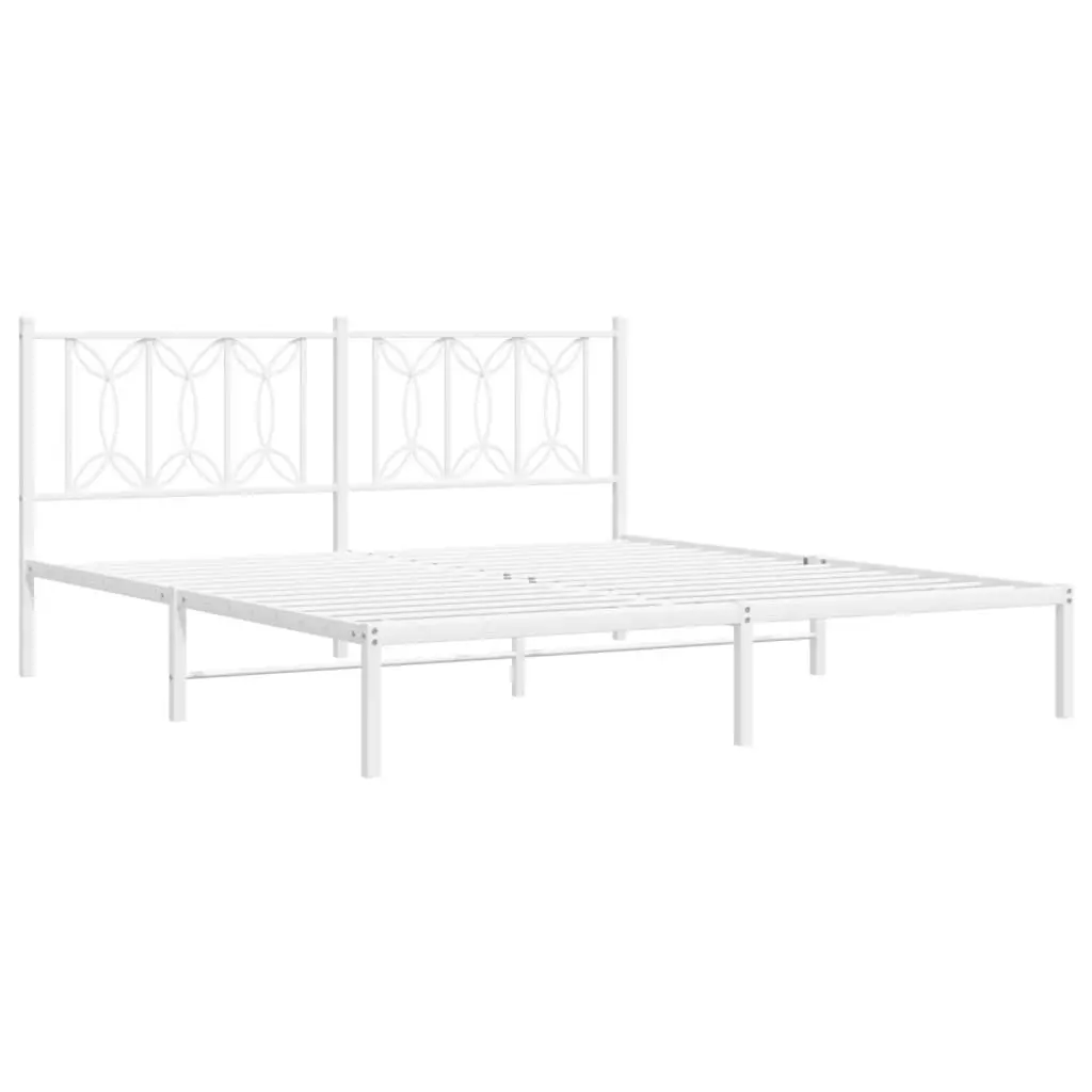 White Metal Bed Frame with Headboard Storage 183x203 cm