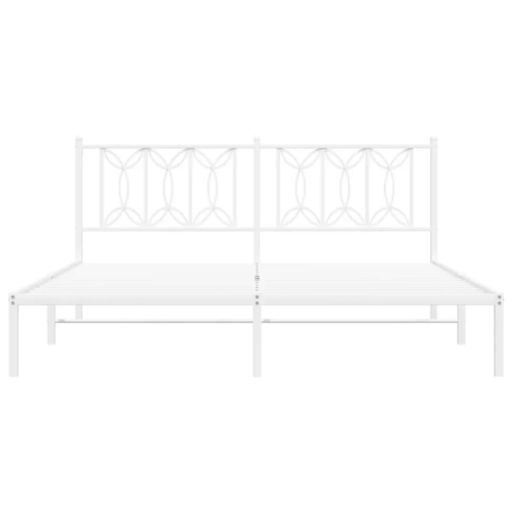 White Metal Bed Frame with Headboard Storage 183x203 cm