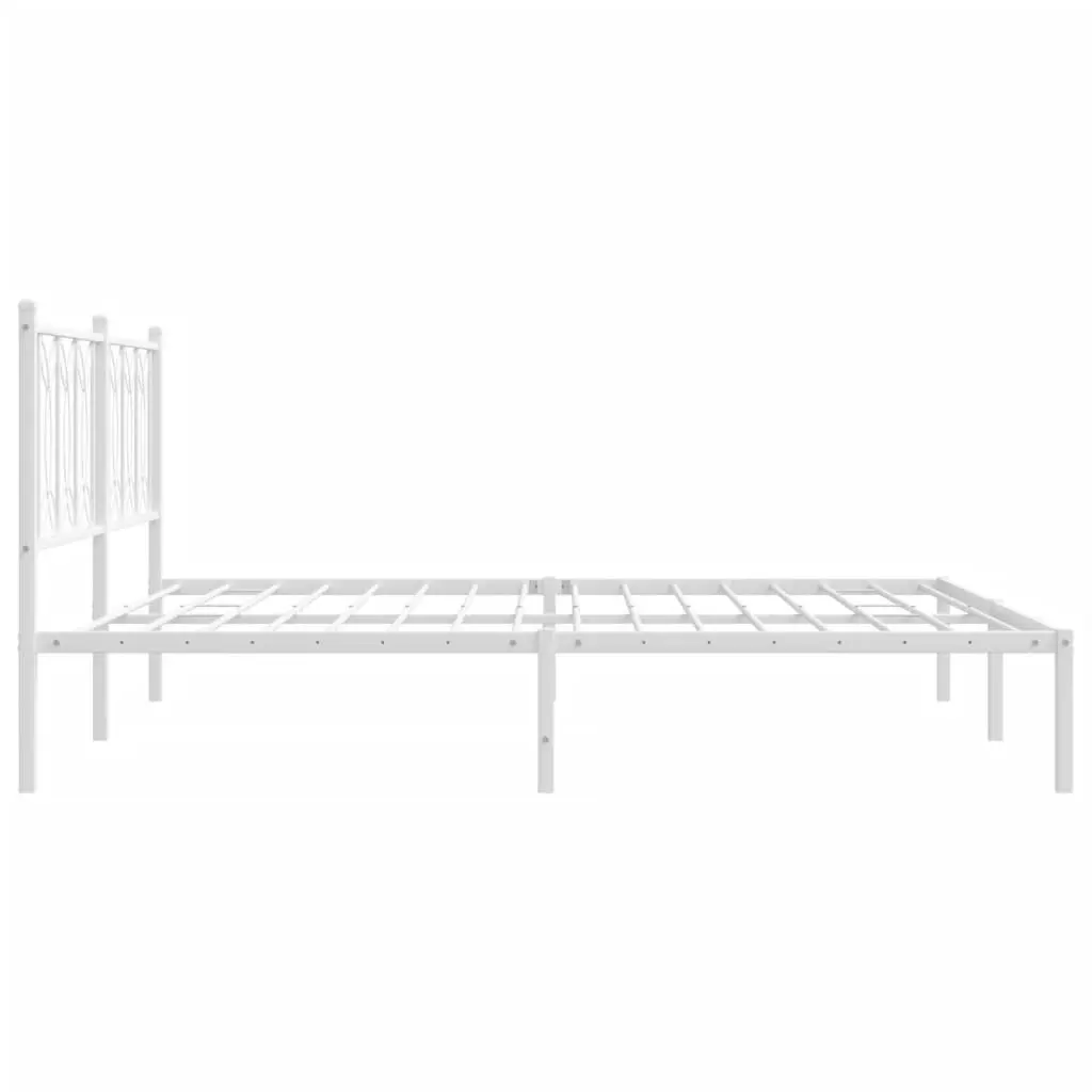 White Metal Bed Frame with Headboard Storage 183x203 cm