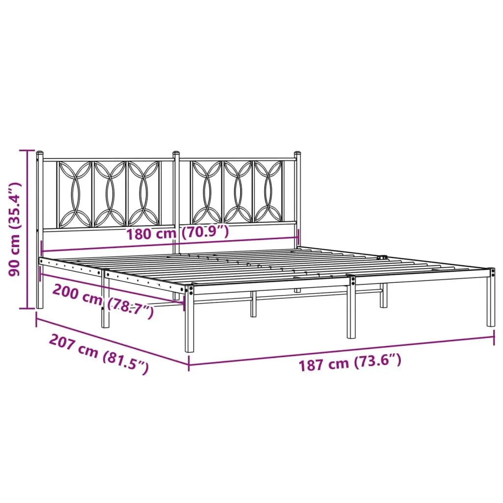 White Metal Bed Frame with Headboard Storage 183x203 cm