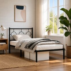 Durable Black Metal Bed Frame with Headboard 90x190 cm