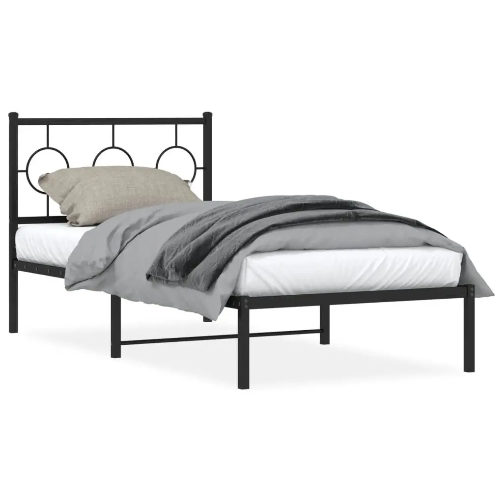 Black Metal Bed Frame with Headboard 90x190 cm