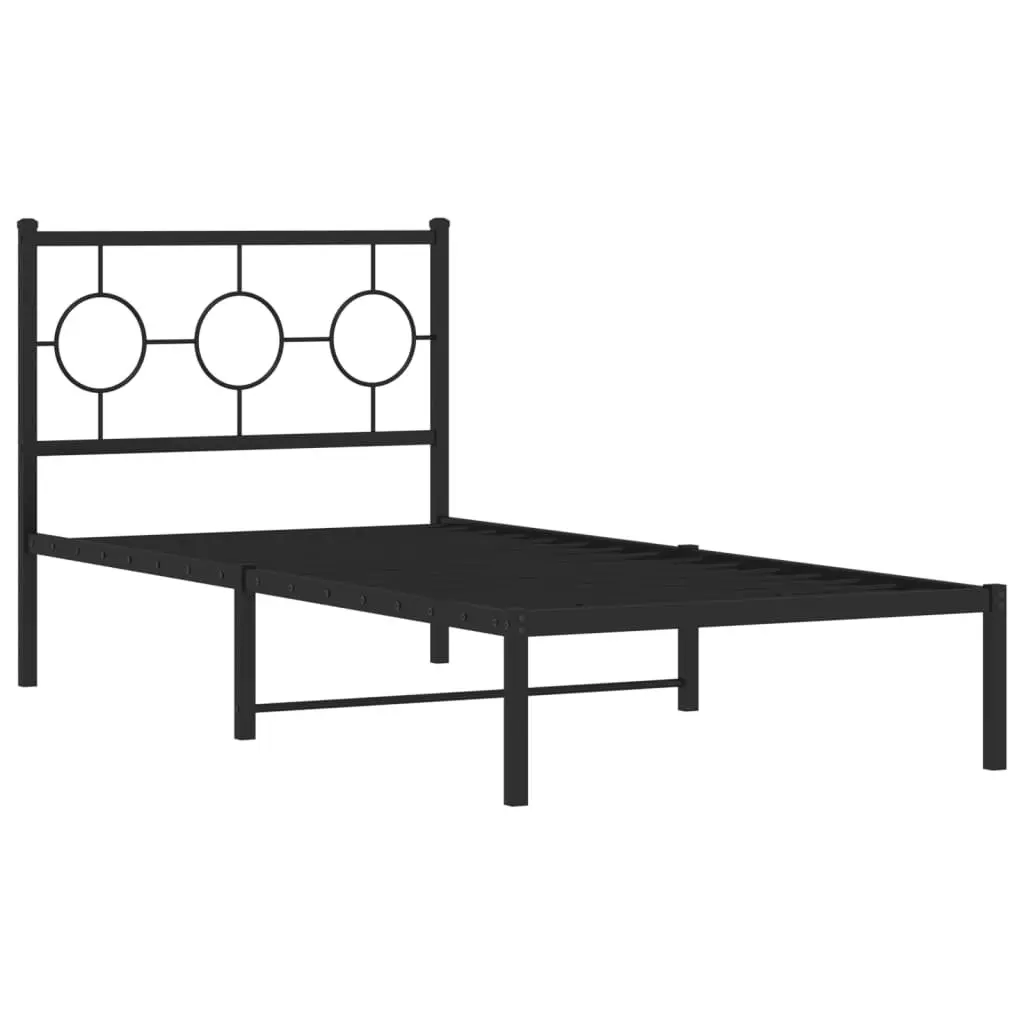 Black Metal Bed Frame with Headboard 90x190 cm