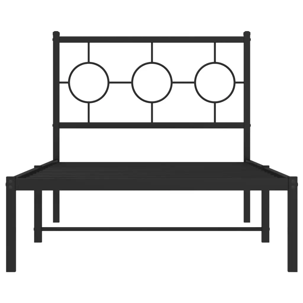 Black Metal Bed Frame with Headboard 90x190 cm