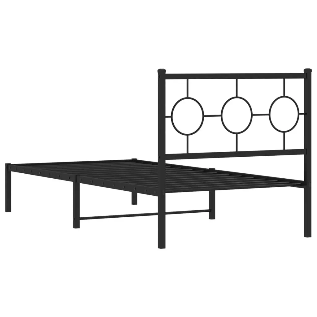Black Metal Bed Frame with Headboard 90x190 cm