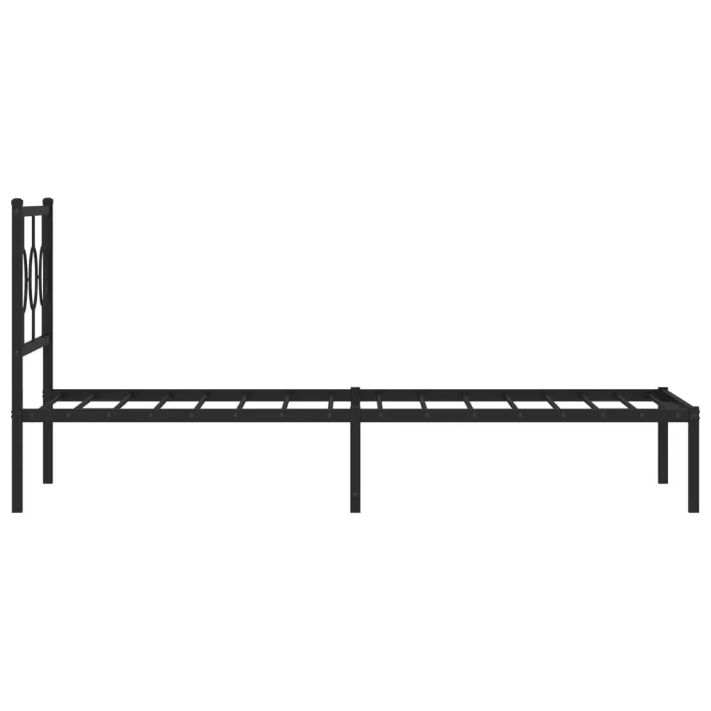 Black Metal Bed Frame with Headboard 90x190 cm