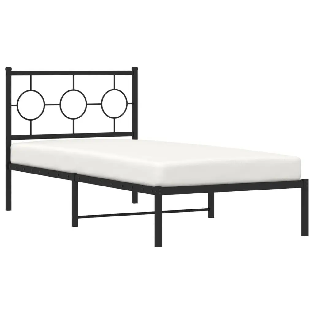 Black Metal Bed Frame with Headboard 90x190 cm