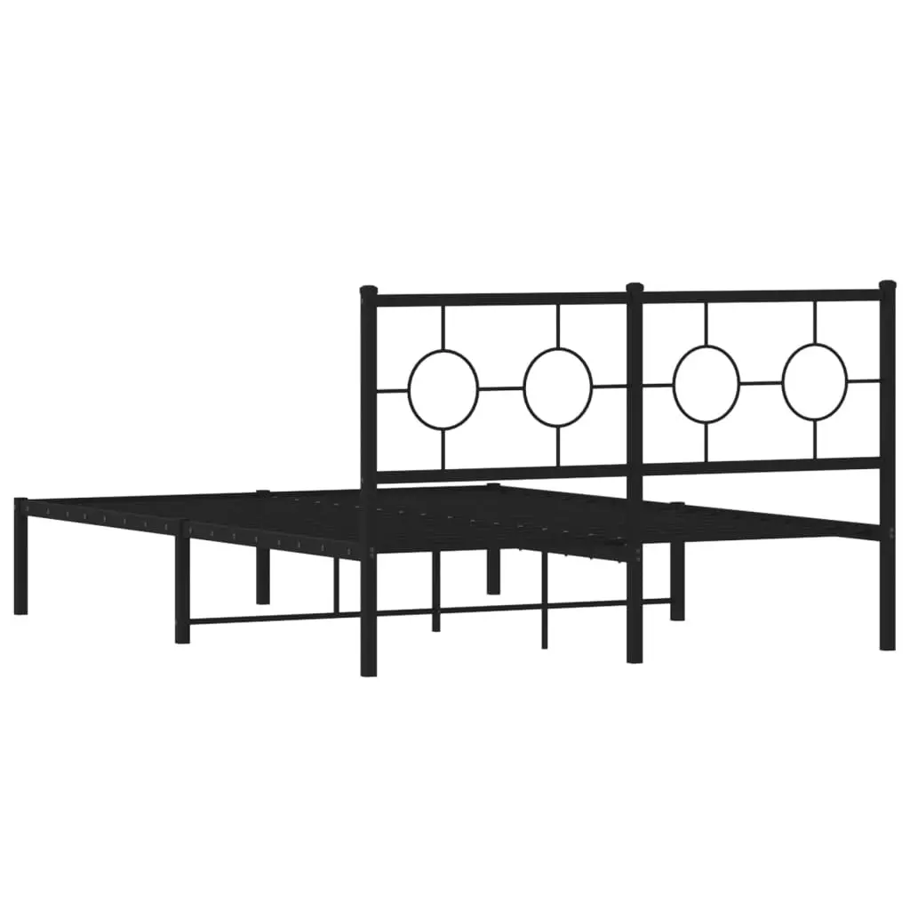 Black Metal Bed Frame 135x190 cm with Headboard