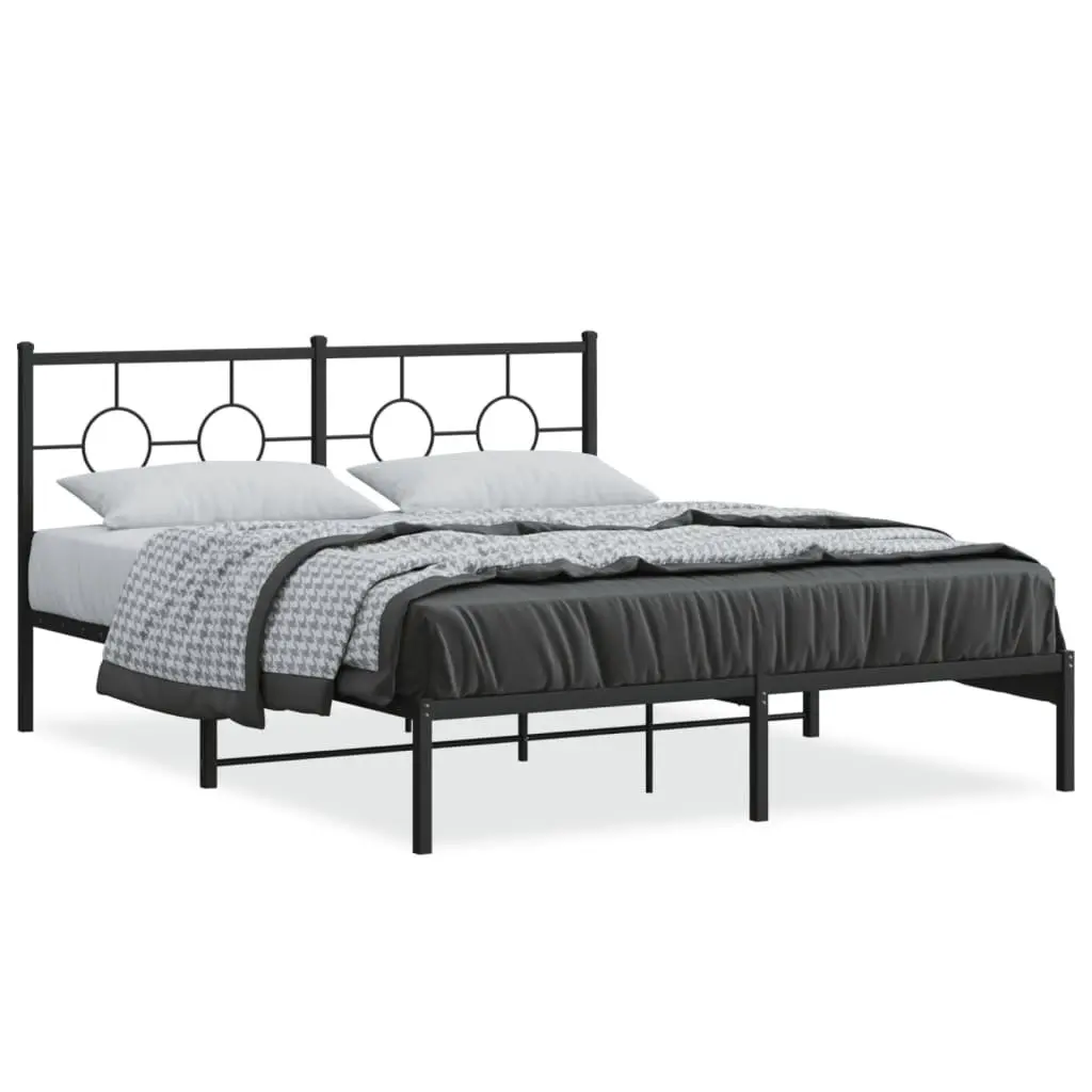Black Metal Bed Frame 150x200 cm with Headboard