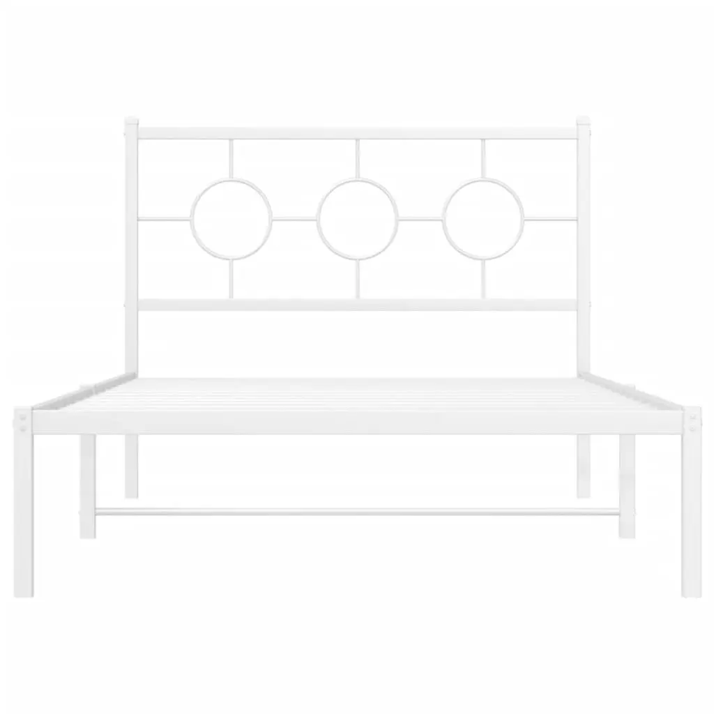 Metal Bed Frame King Single 107x203cm Headboard White Slatted Base Storage