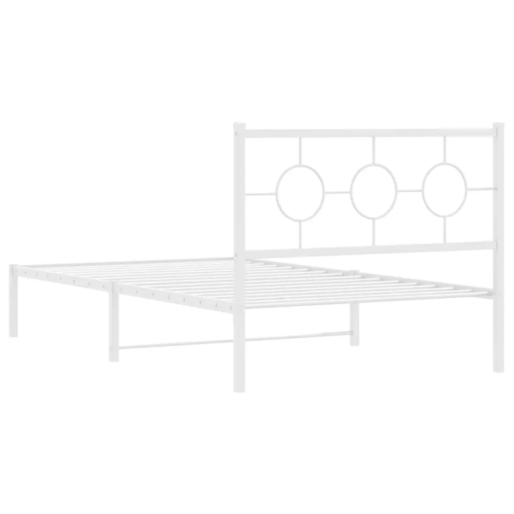 Metal Bed Frame King Single 107x203cm Headboard White Slatted Base Storage
