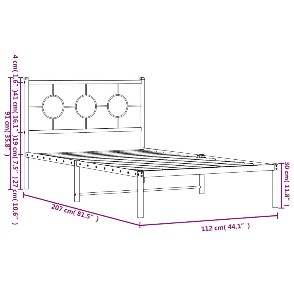 Metal Bed Frame King Single 107x203cm Headboard White Slatted Base Storage