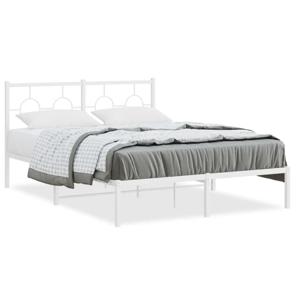 Metal Bed Frame Powder-coated Steel 135x190 cm White Slatted Base