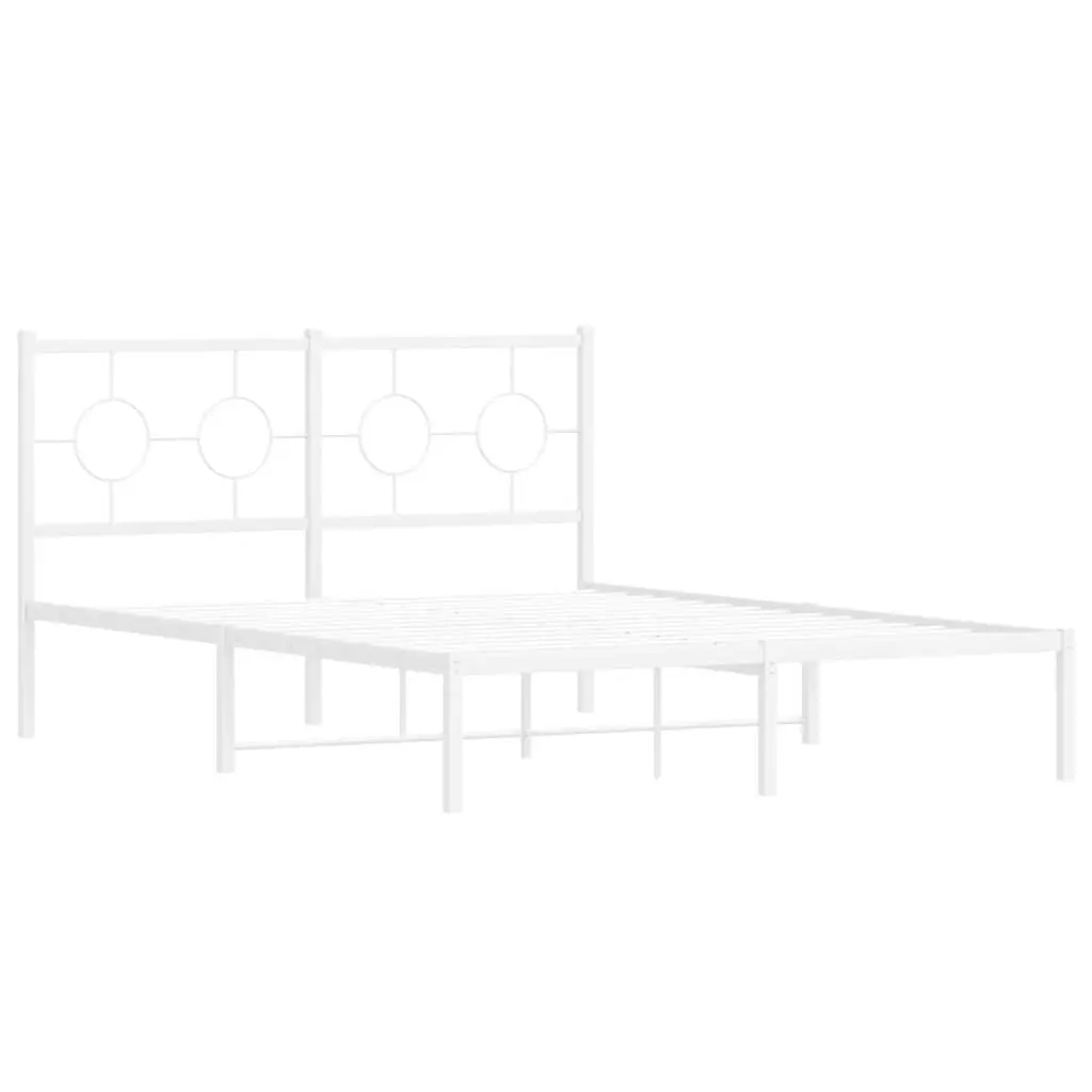 Metal Bed Frame Powder-coated Steel 135x190 cm White Slatted Base