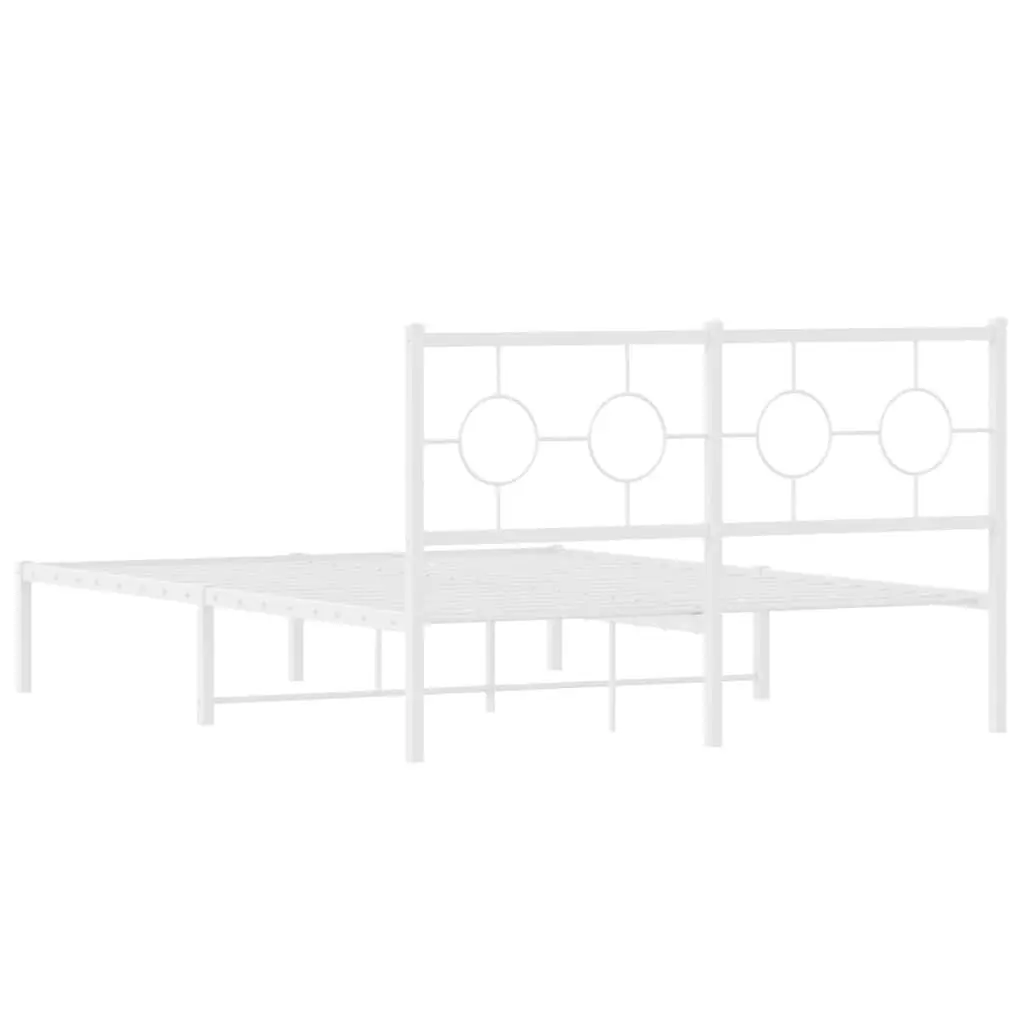 Metal Bed Frame Powder-coated Steel 135x190 cm White Slatted Base