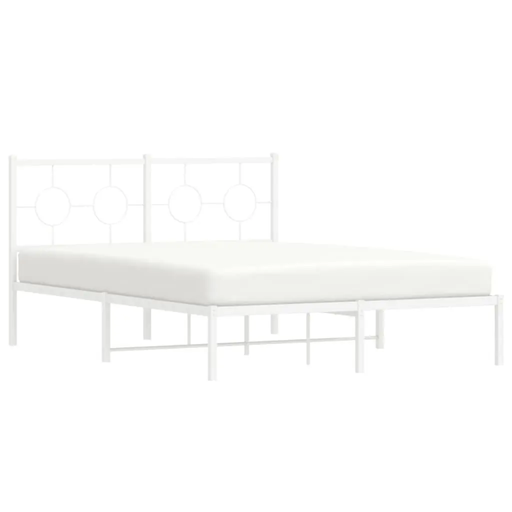 Metal Bed Frame Powder-coated Steel 135x190 cm White Slatted Base