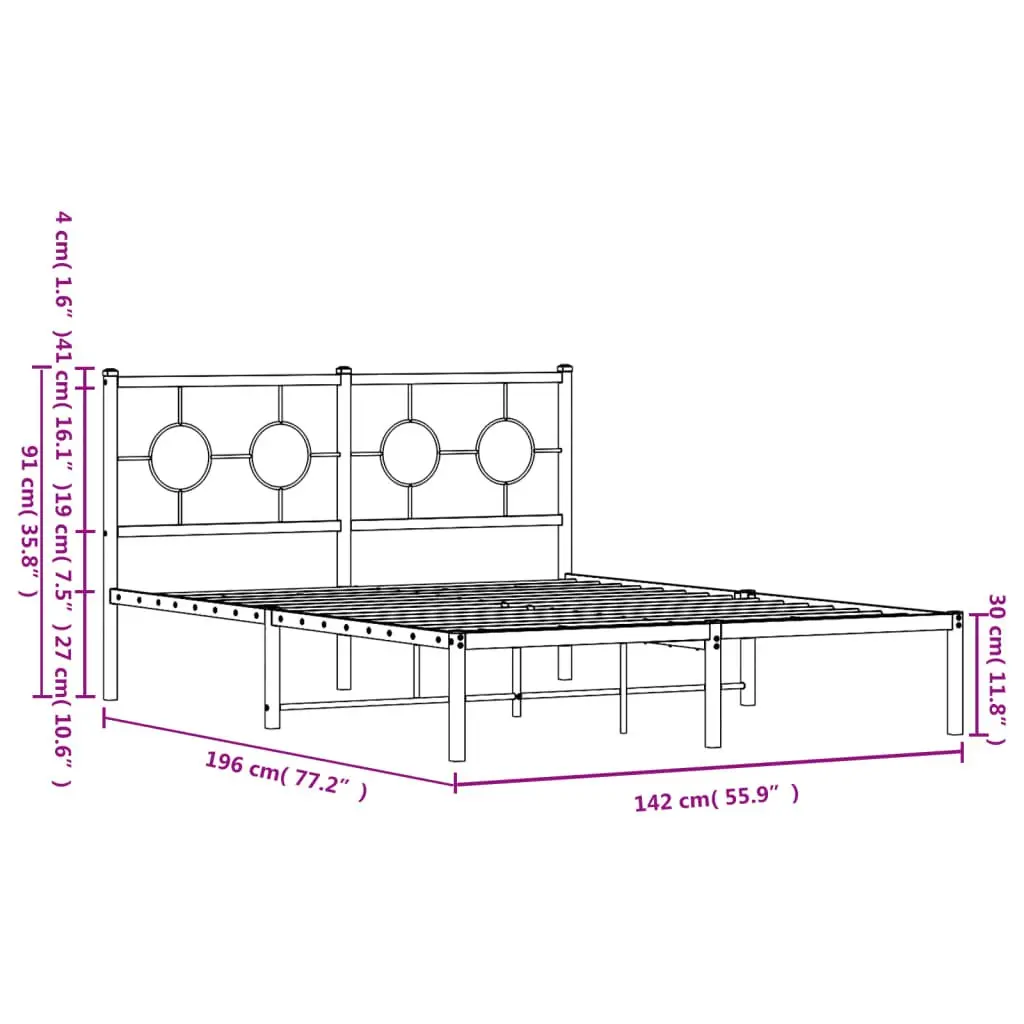 Metal Bed Frame Powder-coated Steel 135x190 cm White Slatted Base