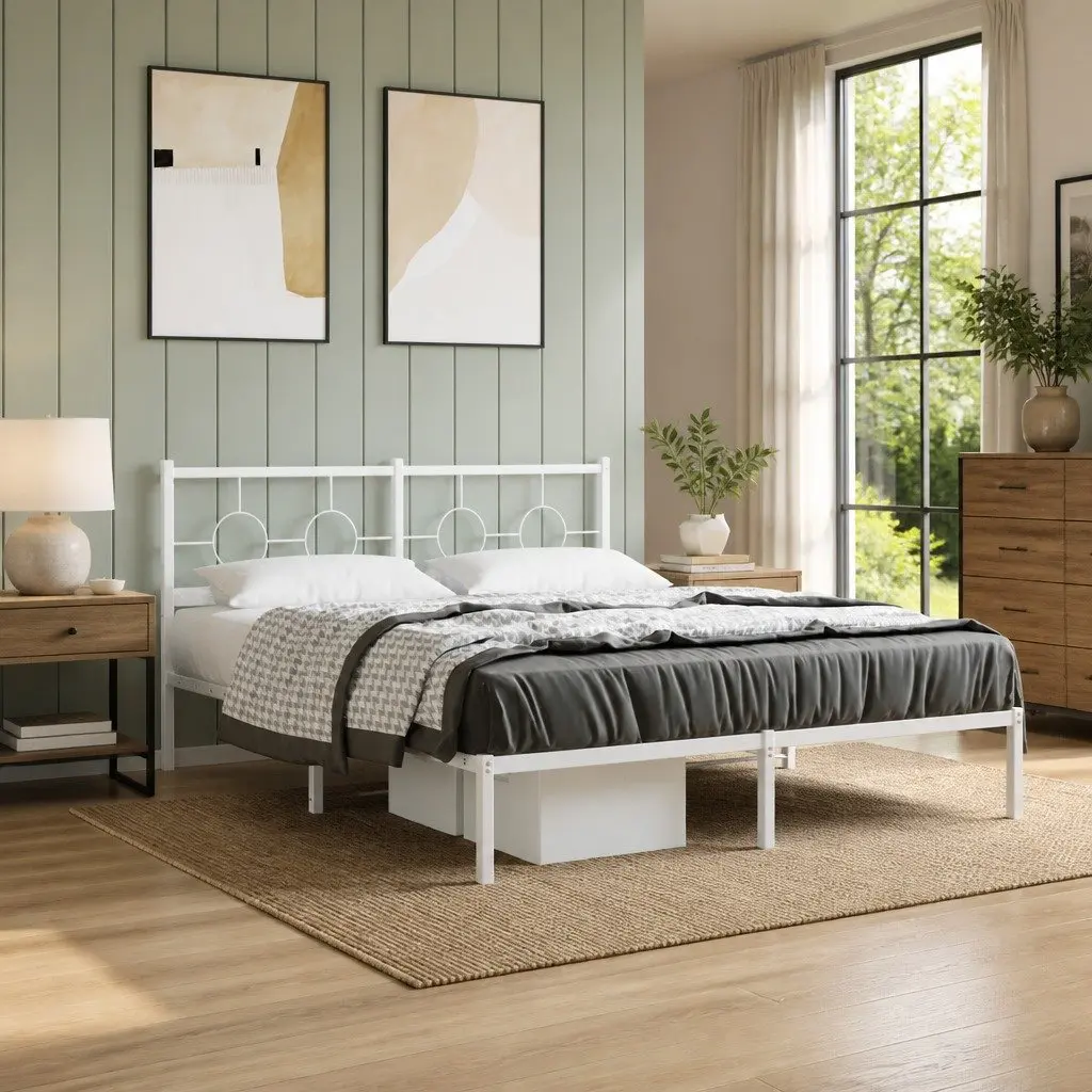 Metal Bed Frame Powder-coated Steel 150x200 cm White