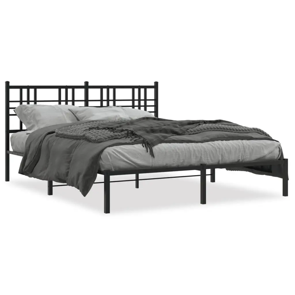 Black Metal Bed Frame with Headboard 150x200 cm