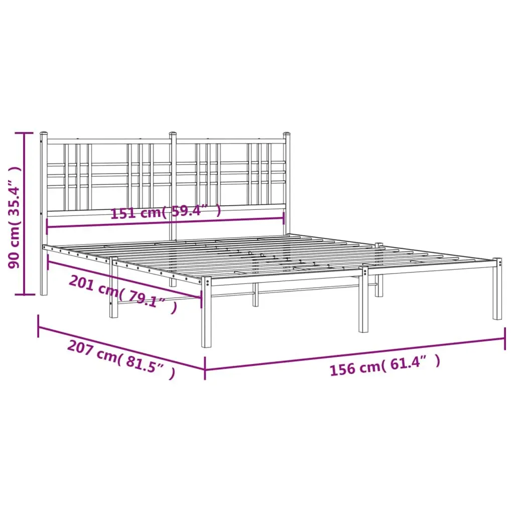 Black Metal Bed Frame with Headboard 150x200 cm