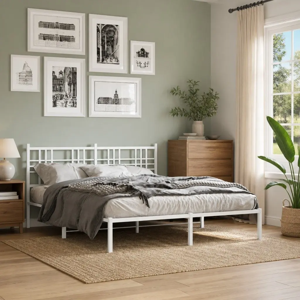 Metal Bed Frame Powder-coated Steel 150x200 cm White