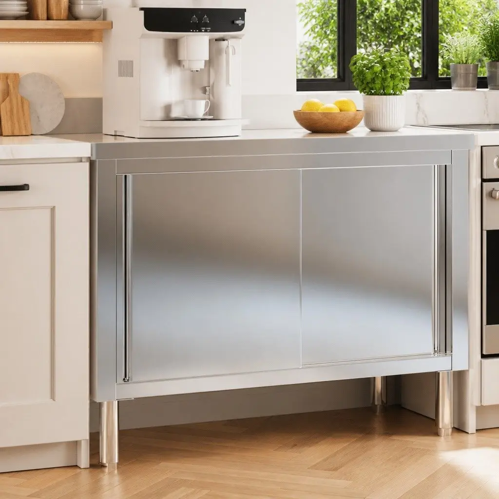 Stainless Steel Work Table with Sliding Doors