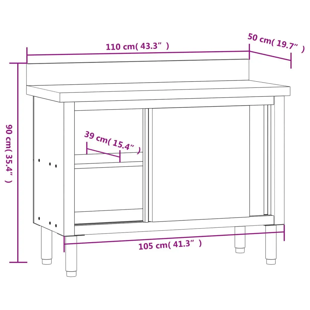 Stainless Steel Work Table with Sliding Doors