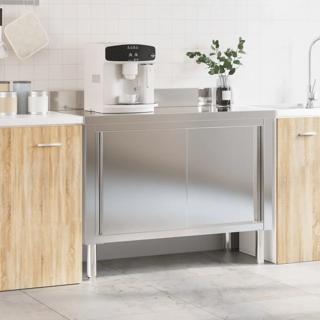 Stainless Steel Work Table with Sliding Doors